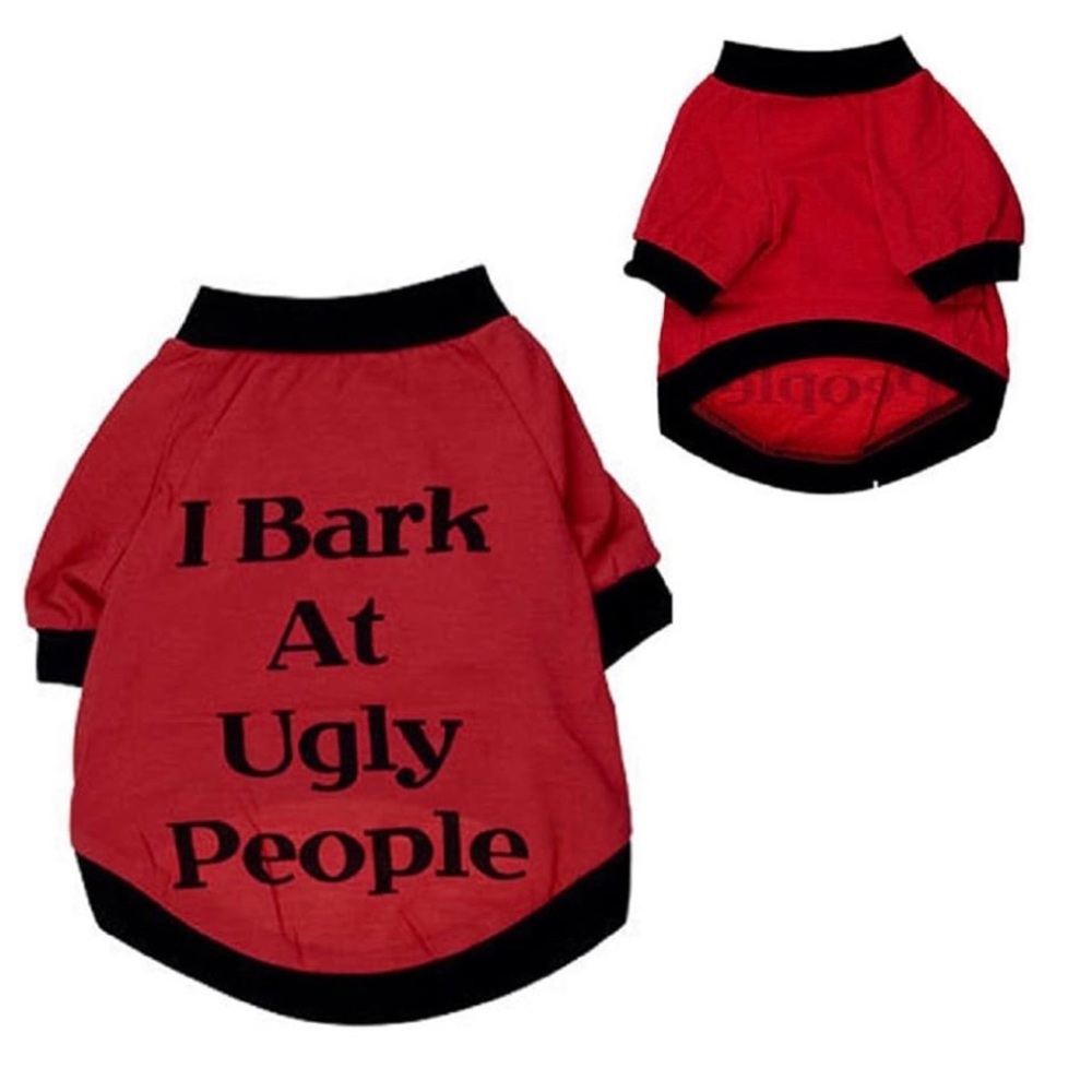 Dog Clothes T-Shirt Small Red Black “I Bark at Ugly People”